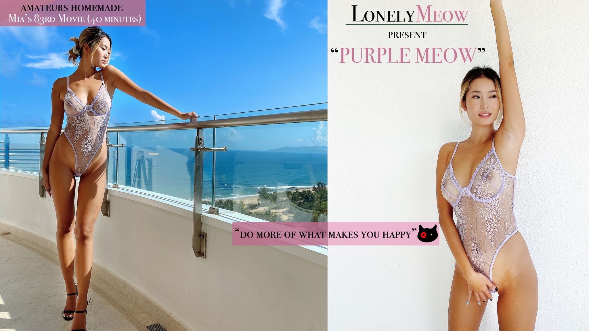 lonelymeow : 周末性爱记录 后入前入侧入  口交最后内射 这次是紫色的爱爱喵！！ Wonderful weekend, new beautiful beach and room where I made one amazing movie! Min feature: strip, big orgasm, doggy style POV, cum inside and hot blowjob!