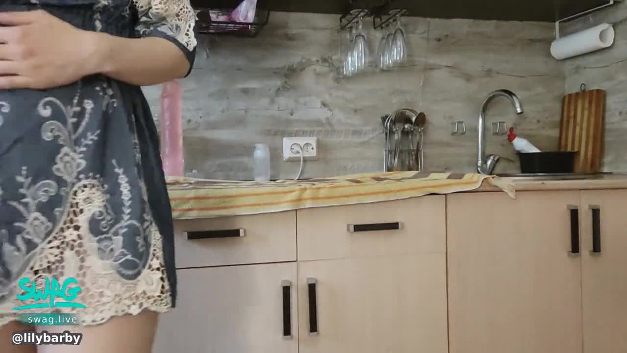 lilybarby : An excited pregnant babe is having fun with a huge pink dildo in the kitchen. Her vagina squishes and stretches. Then a man with an already erect penis takes the baton and fucks a milf in a doggy pose.