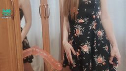 lilybarby : The beauty eagerly sits on a huge dildo, and in the mirror you can see her delicious ass under her raised skirt. At first, she slowly plunges the cock into herself, and then speeds up and jumps on the dildo and moans loudly.